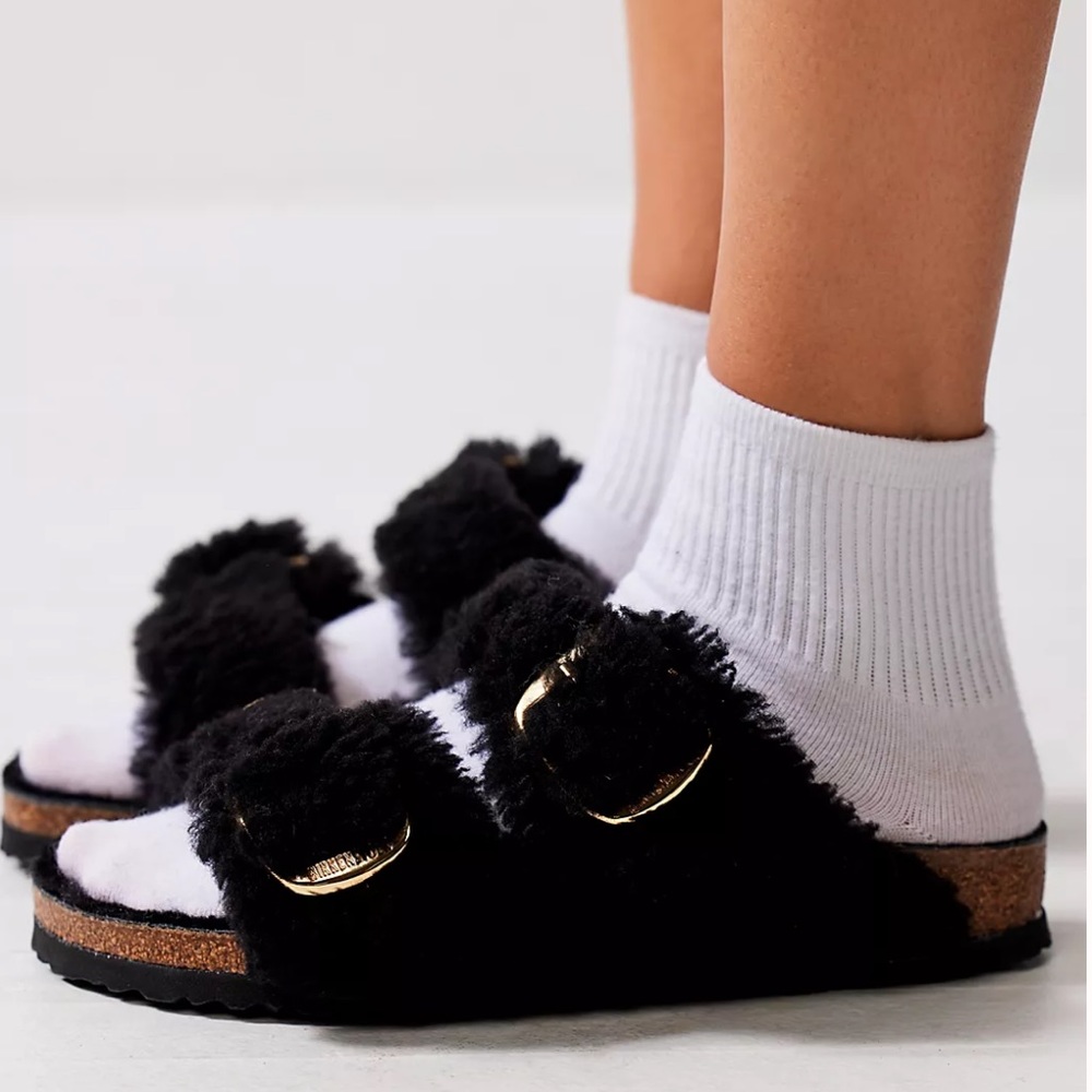 Women's Arizona Big Buckle Sandal Teddy Black size 39 US 8 - 8.5 women
